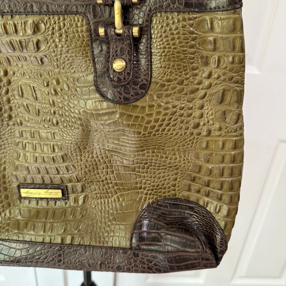 Etienne Aigner Women's Olive Green Croc Embossed Leather Tote Bag - Picture 4 of 16